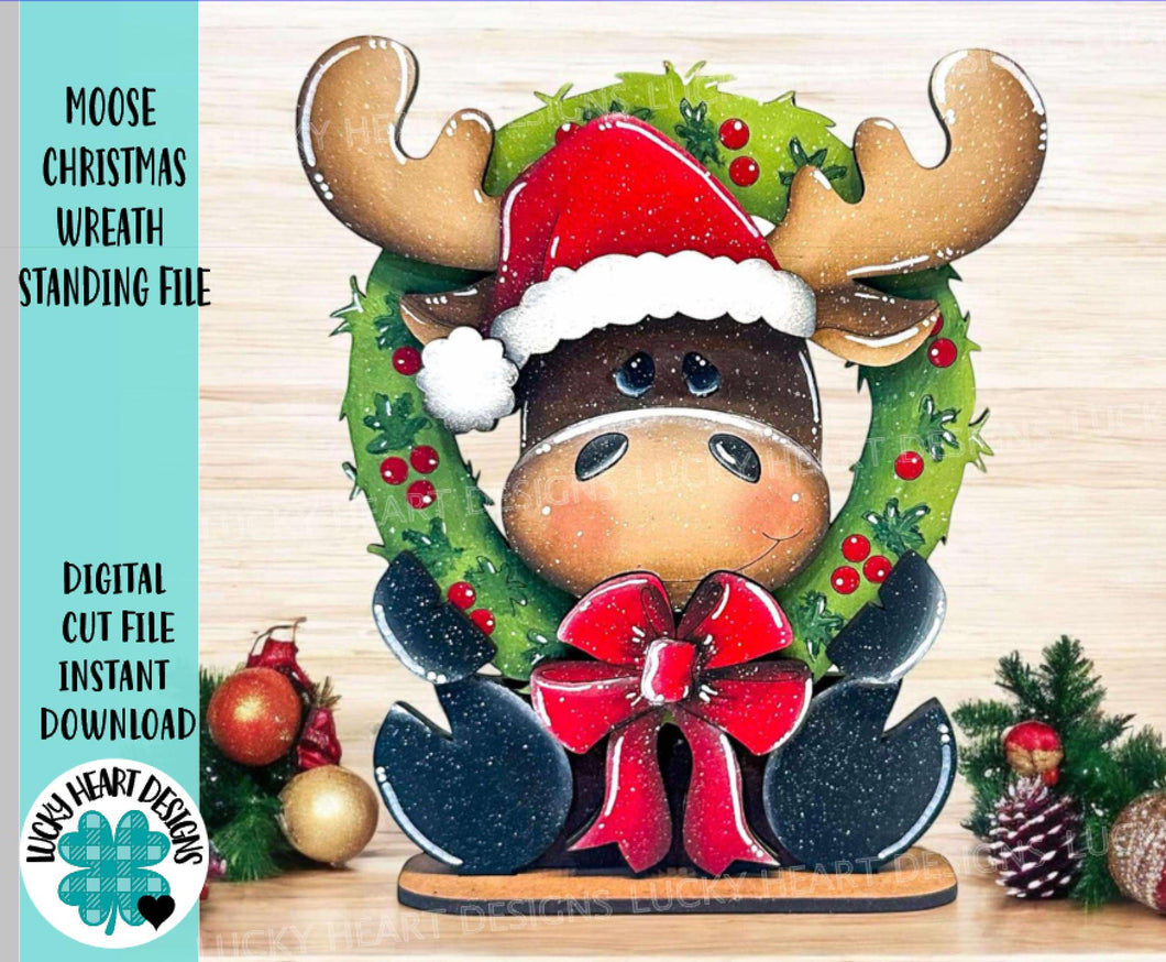 Moose Christmas Wreath Standing File SVG, Santa Candy Cane Presents Tiered Tray, Glowforge, LuckyHeartDesignsCo