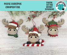 Load image into Gallery viewer, Moose Christmas Ornament File SVG, Santa Elf Candy Cane Presents Tiered Tray, Glowforge, LuckyHeartDesignsCo
