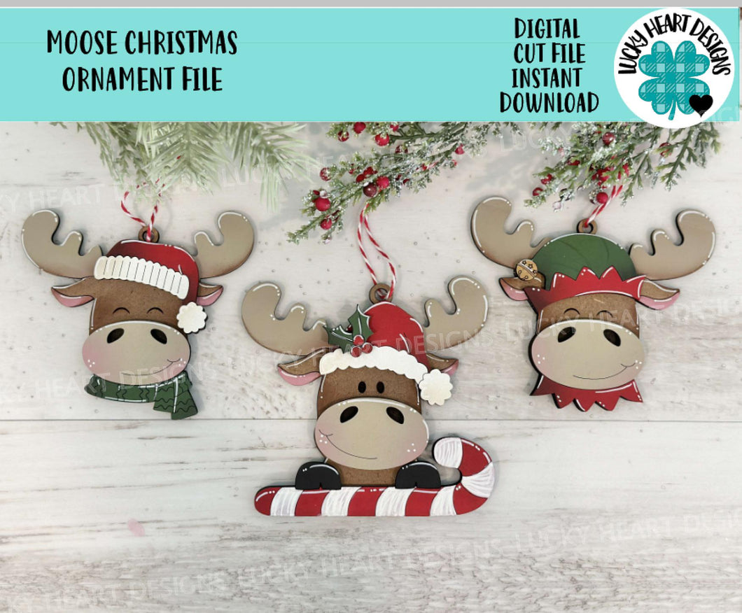 Moose Christmas Ornament File SVG, Santa Elf Candy Cane Presents Tiered Tray, Glowforge, LuckyHeartDesignsCo