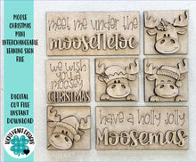 Load image into Gallery viewer, Moose Christmas MINI Interchangeable Leaning Sign File SVG, Rudolph, Santa, Elf, Tiered Tray Glowforge, LuckyHeartDesignsCo
