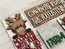 Load image into Gallery viewer, Highland Christmas MINI Interchangeable Leaning Sign File SVG, Cow, Santa, Reindeer, Rudolph Farm Tiered Tray Glowforge, LuckyHeartDesignsCo
