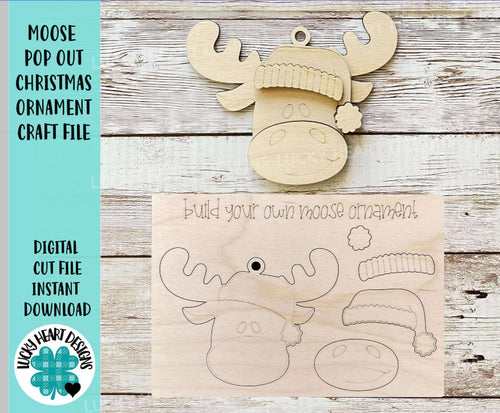 Moose Pop Out Christmas Ornament Craft File SVG, Reindeer, Rudolph, Build Your Own, Christmas, Kids Craft, Glowforge, LuckyHeartDesignsCo