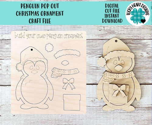 Penguin Pop Out Christmas Ornament Craft File SVG, Gift, Build Your Own, Winter, Holiday, Kids Craft, Glowforge, LuckyHeartDesignsCo