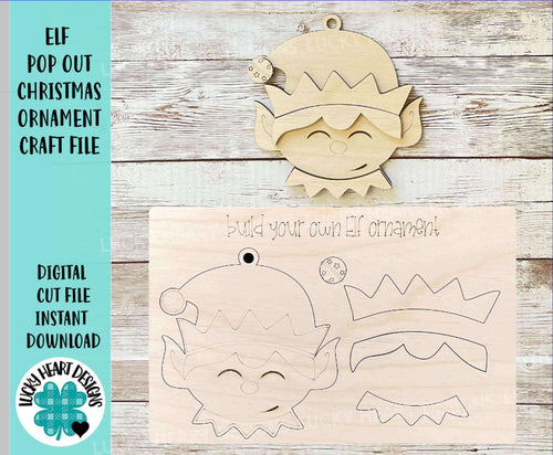 Elf Pop Out Christmas Ornament Craft File SVG, Gift, Build Your Own, Holiday, Christmas, Kids Craft, Glowforge, LuckyHeartDesignsCo