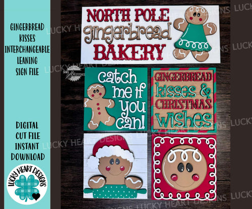 Gingerbread Kisses Interchangeable Leaning Sign File SVG, Glowforge, Bakery, Christmas, LuckyHeartDesignsCO