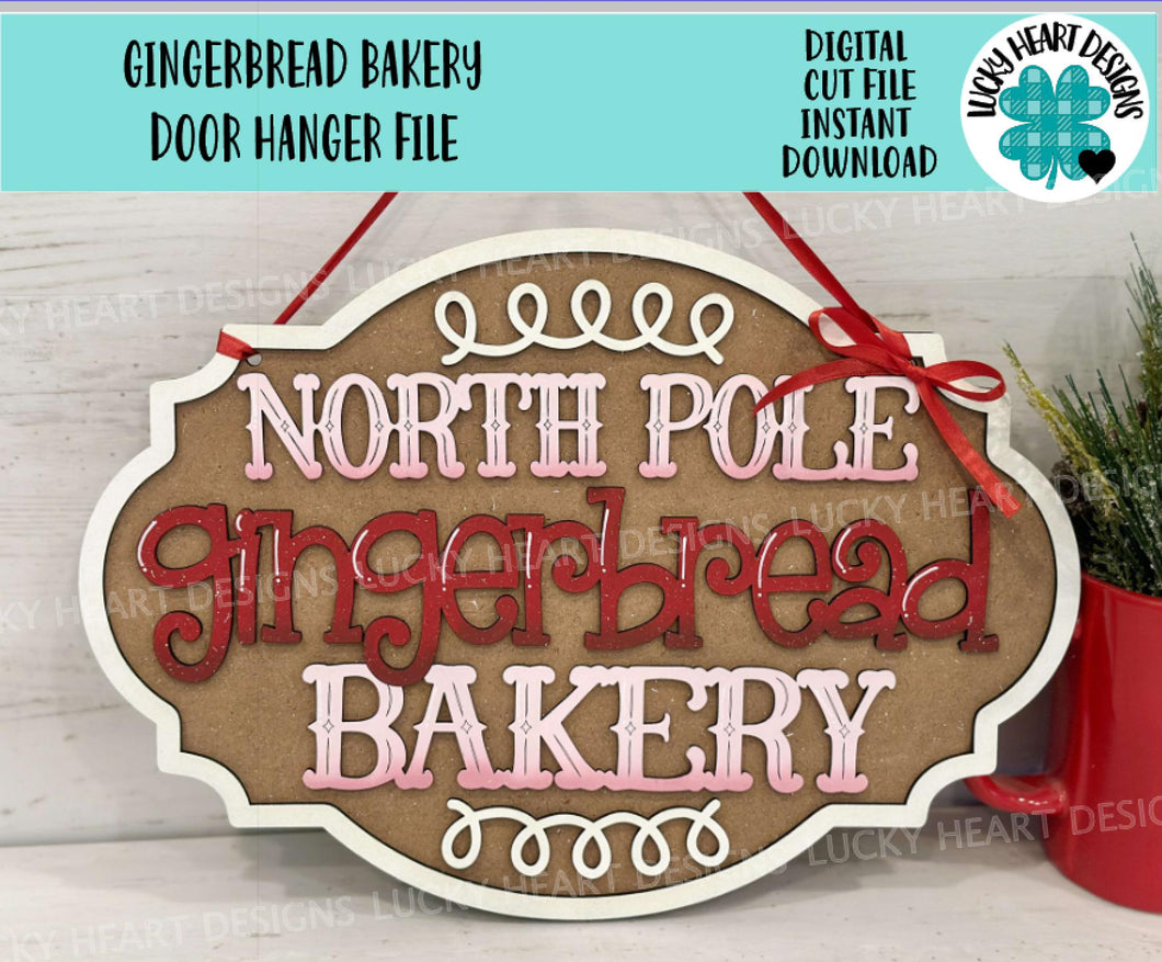 Gingerbread Bakery Door Hanger File SVG, Glowforge, Christmas, Holiday, LuckyHeartDesignsCo