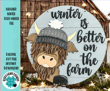 Load image into Gallery viewer, Highland Winter Door Hanger File SVG, Glowforge, Farm, Cow, LuckyHeartDesignsCo
