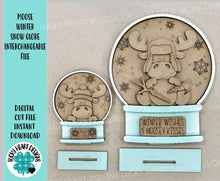 Load image into Gallery viewer, Moose Winter Snow Globe Interchangeable File SVG, TINY, Glowforge, Snowman, Snowflake, Tiered Tray LuckyHeartDesignsCo
