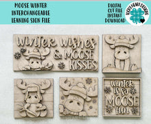 Load image into Gallery viewer, Moose Winter Interchangeable Leaning Sign File SVG, Snowman Tiered Tray, Glowforge, LuckyHeartDesignsCO
