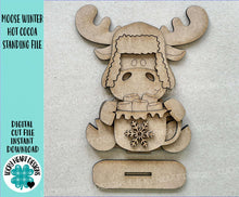 Load image into Gallery viewer, Moose Winter Hot Cocoa Standing File SVG, Snowflake, Frosty, Snowman, Reindeer, Holiday, Tiered Tray, Glowforge, LuckyHeartDesignsCo
