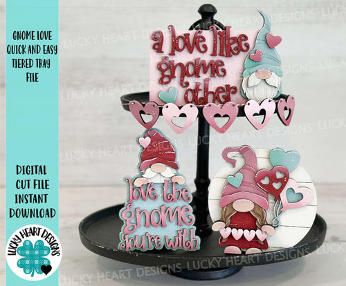 Gnome Love Quick and Easy Tiered Tray File SVG, Valentine, Heart, Tier Tray Glowforge, LuckyHeartDesignsCo