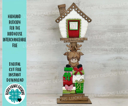 Highland Rudolph for the Birdhouse Interchangeable File SVG, Presents Reindeer Seasonal, Holiday, Glowforge, Laser, LuckyHeartDesignsCo