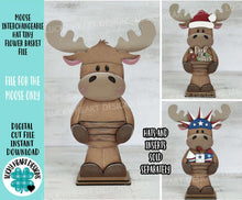 Load image into Gallery viewer, Moose Interchangeable Hats TINY Flower Basket File SVG, Animal, Christmas, Halloween, Fall, Spring, Holiday, Glowforge, LuckyHeartDesignsCo
