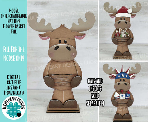 Moose Interchangeable Hats TINY Flower Basket File SVG, Animal, Christmas, Halloween, Fall, Spring, Holiday, Glowforge, LuckyHeartDesignsCo