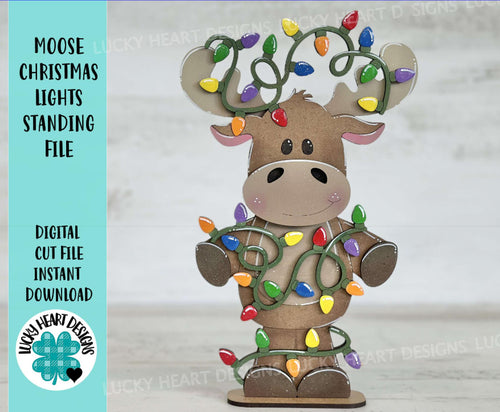 Moose Christmas Lights Standing File SVG, Cow, Holiday, Tree, Ornament, Farm, Tiered Tray Glowforge, LuckyHeartDesignsCo
