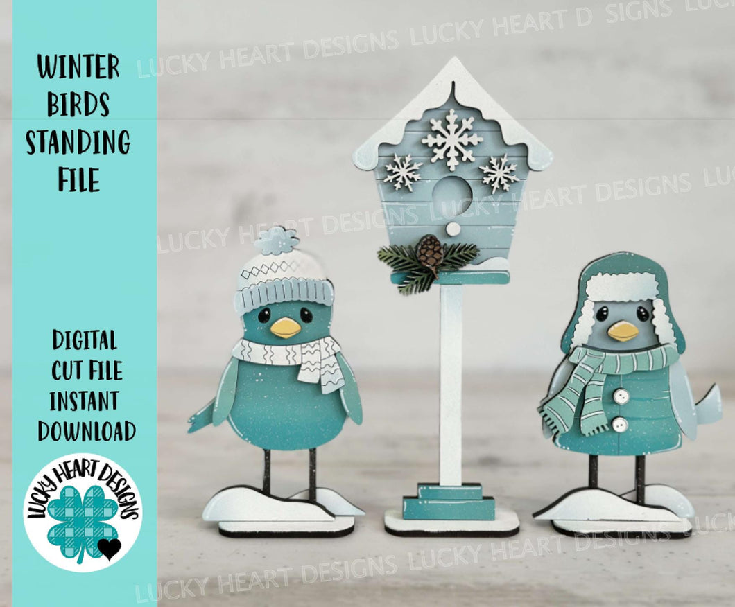 Winter Birds Standing File SVG, Glowforge, Birdhouse, Snowflake, Snowman, Tiered Tray LuckyHeartDesignsCo