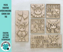 Load image into Gallery viewer, Moose Valentine Interchangeable Leaning Sign File SVG, Love, Woodland, Heart, Tiered Tray Glowforge, LuckyHeartDesignsCo
