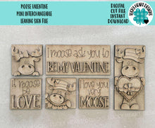 Load image into Gallery viewer, Moose Valentines MINI Interchangeable Leaning Sign File SVG, Candy, Heart, Love, Tiered Tray Glowforge, LuckyHeartDesignsCo
