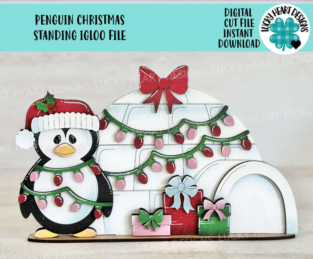 Penguin Christmas Standing Igloo File SVG, Glowforge Candy Cane, Santa, Winter, Tiered Tray, LuckyHeartDesignsCo