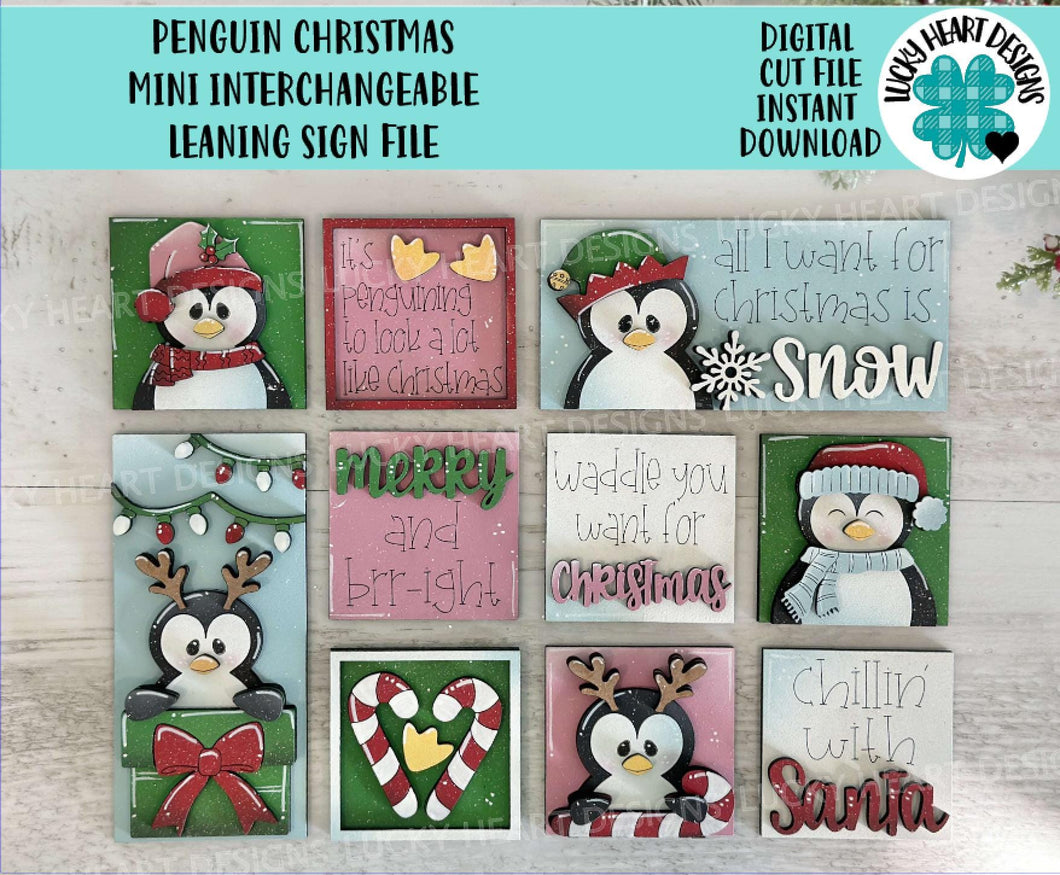 Penguin Christmas MINI Interchangeable Leaning Sign File SVG, Candy Cane, Santa Tiered Tray, Winter Glowforge, LuckyHeartDesignsCo