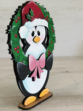 Load image into Gallery viewer, Penguin Wreath Christmas Standing File SVG, Glowforge Candy Cane, Santa, Winter, Tiered Tray, LuckyHeartDesignsCo

