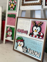 Load image into Gallery viewer, Penguin Christmas MINI Interchangeable Leaning Sign File SVG, Candy Cane, Santa Tiered Tray, Winter Glowforge, LuckyHeartDesignsCo
