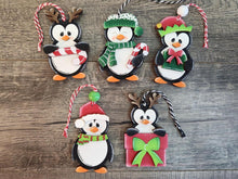 Load image into Gallery viewer, Penguin Christmas Ornament File SVG, Holiday, craft, Santa, Rudolph, Reindeer, Present, Glowforge, LuckyHeartDesignsCo
