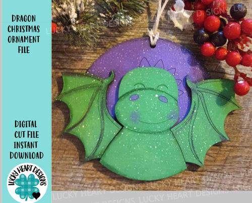 Dragon Christmas Ornament File SVG, Glowforge, Dinosaur, Baby Christmas, LuckyHeartDesignsCo