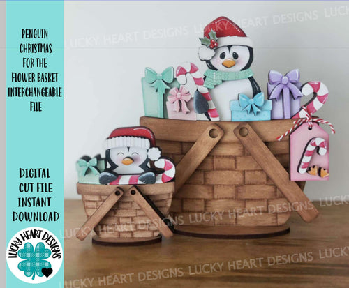 Penguin Christmas For The Flower Basket Interchangeable File SVG, TINY Santa Candy Cane Presents Tiered Tray, Glowforge, LuckyHeartDesignsCo