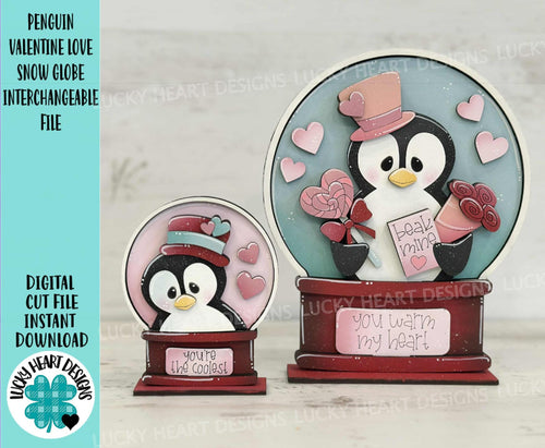 Penguin Valentines Love Snow Globe Interchangeable File SVG, TINY, Glowforge, Love, Heart, Tiered Tray LuckyHeartDesignsCo