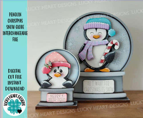 Penguin Christmas Snow Globe Interchangeable File SVG, TINY, Presents, Candy Cane, Glowforge, Santa, Tiered Tray LuckyHeartDesignsCo