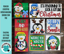 Load image into Gallery viewer, Penguin Christmas Interchangeable Leaning Sign File SVG, glowforge Santa, Reindeer, Elf, Tiered Tray, LuckyHeartDesignsCo
