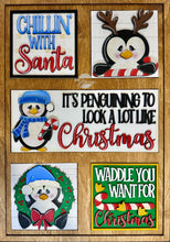 Load image into Gallery viewer, Penguin Christmas Interchangeable Leaning Sign File SVG, glowforge Santa, Reindeer, Elf, Tiered Tray, LuckyHeartDesignsCo

