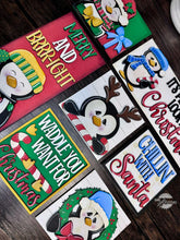 Load image into Gallery viewer, Penguin Christmas Interchangeable Leaning Sign File SVG, glowforge Santa, Reindeer, Elf, Tiered Tray, LuckyHeartDesignsCo
