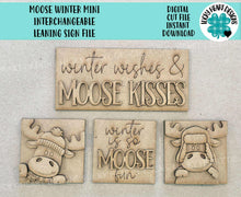 Load image into Gallery viewer, Moose Winter MINI Interchangeable Leaning Sign File SVG, Snowman, Hat, Snowflake, Tiered Tray Glowforge, LuckyHeartDesignsCo
