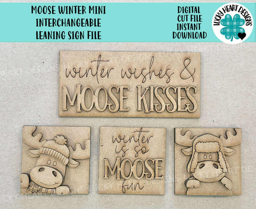 Moose Winter MINI Interchangeable Leaning Sign File SVG, Snowman, Hat, Snowflake, Tiered Tray Glowforge, LuckyHeartDesignsCo