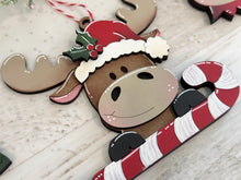 Load image into Gallery viewer, Moose Christmas Ornament File SVG, Santa Elf Candy Cane Presents Tiered Tray, Glowforge, LuckyHeartDesignsCo
