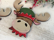 Load image into Gallery viewer, Moose Christmas Ornament File SVG, Santa Elf Candy Cane Presents Tiered Tray, Glowforge, LuckyHeartDesignsCo
