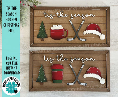 Tis the Season Hockey Christmas File SVG, Glowforge, Santa, Hot Chocolate, Coffee, Coach Gift, Puck, Stick Tiered Tray LuckyHeartDesignsCo