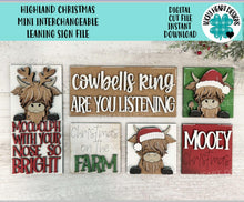 Load image into Gallery viewer, Highland Christmas MINI Interchangeable Leaning Sign File SVG, Cow, Santa, Reindeer, Rudolph Farm Tiered Tray Glowforge, LuckyHeartDesignsCo
