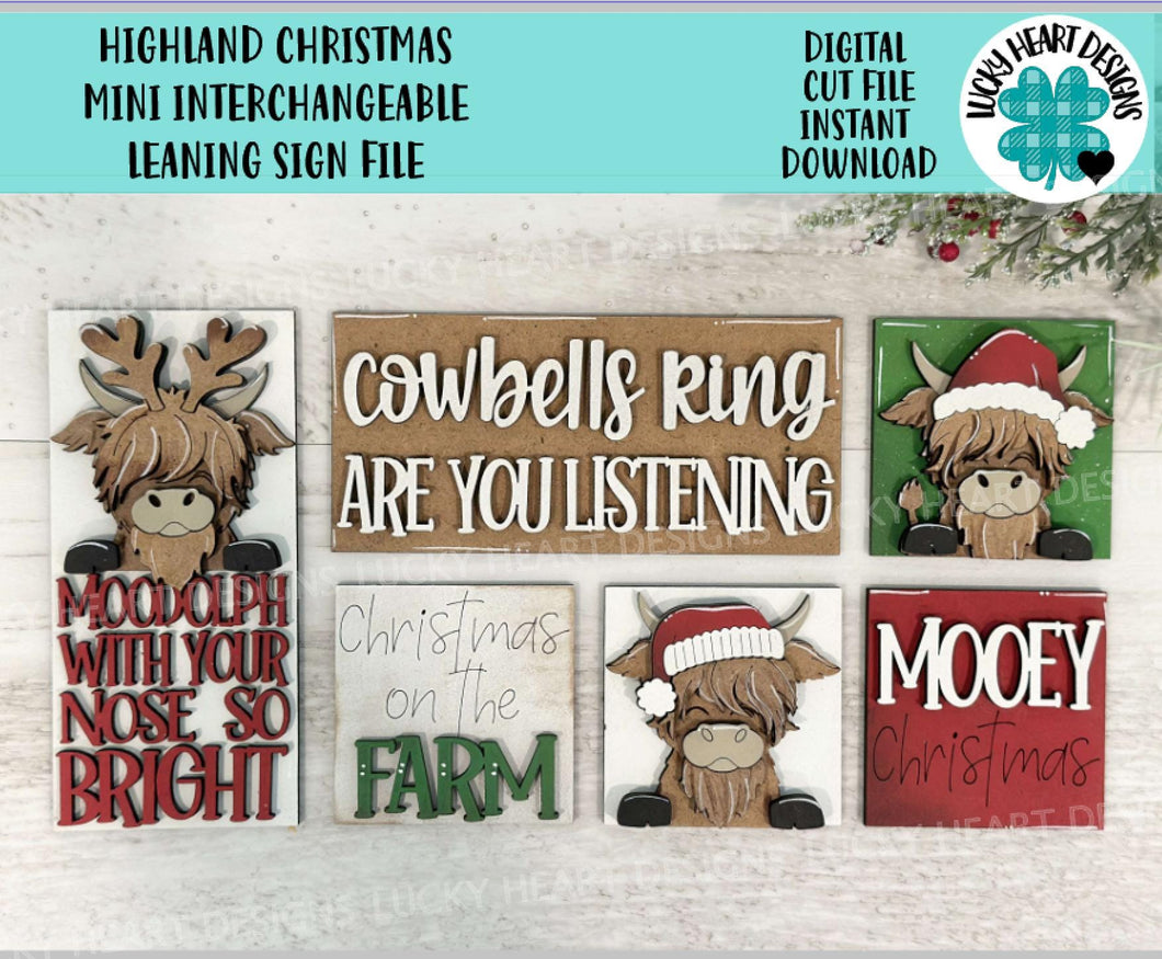 Highland Christmas MINI Interchangeable Leaning Sign File SVG, Cow, Santa, Reindeer, Rudolph Farm Tiered Tray Glowforge, LuckyHeartDesignsCo