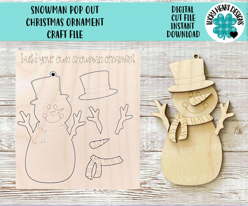 Snowman Pop Out Christmas Ornament Craft File SVG, Winter, Build Your Own, Christmas, Kids Craft, Glowforge, LuckyHeartDesignsCo