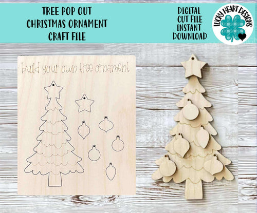 Tree Pop Out Christmas Ornament Craft File SVG, Build Your Own, Christmas, Kids Craft, Glowforge, LuckyHeartDesignsCo