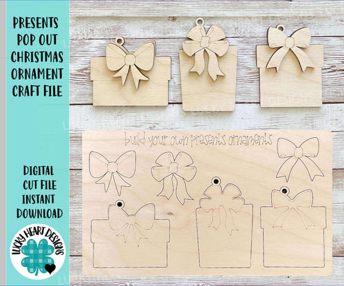 Presents Pop Out Christmas Ornament Craft File SVG, Gift, Build Your Own, Holiday, Christmas, Kids Craft, Glowforge, LuckyHeartDesignsCo