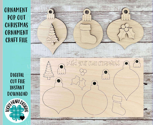 Ornament Pop Out Christmas Ornament Craft File SVG, Gift, Build Your Own, Holiday, Stocking, Tree Kids Craft, Glowforge, LuckyHeartDesignsCo