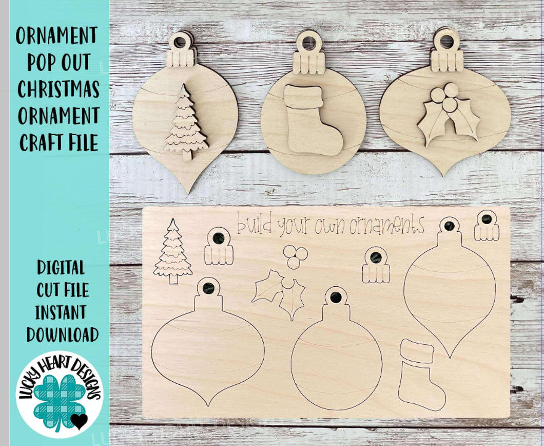 Ornament Pop Out Christmas Ornament Craft File SVG, Gift, Build Your Own, Holiday, Stocking, Tree Kids Craft, Glowforge, LuckyHeartDesignsCo