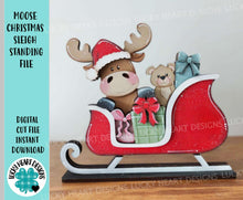 Load image into Gallery viewer, Moose Sleigh Standing File SVG, Santa, Christmas, Rudolph, Elf, Present, Reindeer, Glowforge, LuckyHeartDesignsCo
