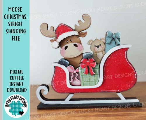 Moose Sleigh Standing File SVG, Santa, Christmas, Rudolph, Elf, Present, Reindeer, Glowforge, LuckyHeartDesignsCo