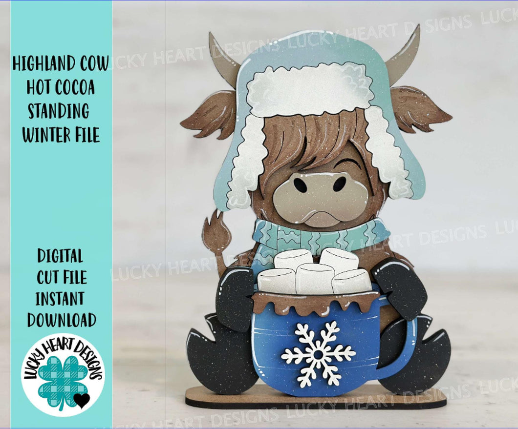 Highland Cow Hot Cocoa Winter Standing File SVG, Snowflake, Farm, Chocolate, Frosty, Holiday, Tiered Tray, Glowforge, LuckyHeartDesignsCo