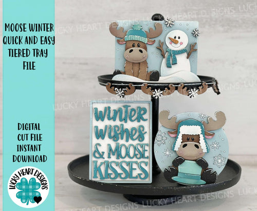 Moose Winter Quick and Easy Tiered Tray File SVG, Glowforge, Snowman, LuckyHeartDesignsCo